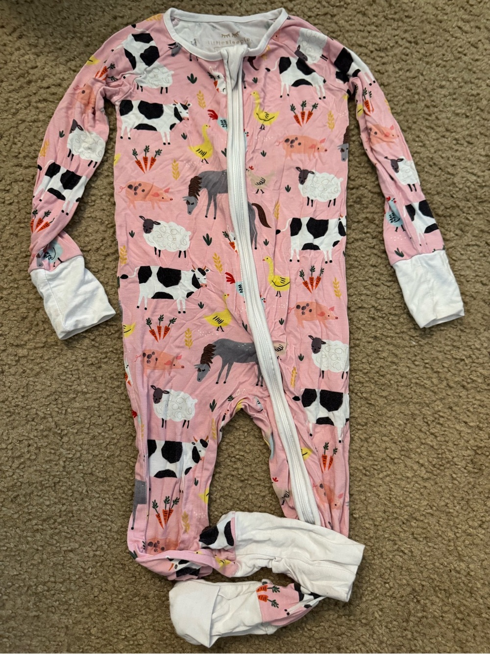 Little Sleepies Pink Farm Animal One-Piece Pajama